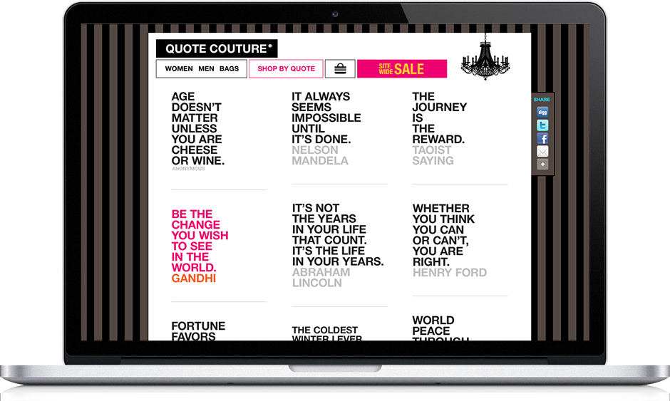Web app design: Quote Couture eCommerce app 'shop by quote' page