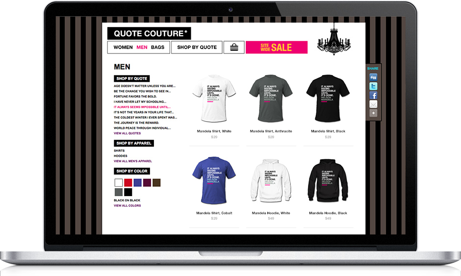 Web app design: Quote Couture eCommerce app product category page